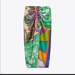 ZARA SATIN PAISELY KNOTTED MIDI SKIRT 3082/220